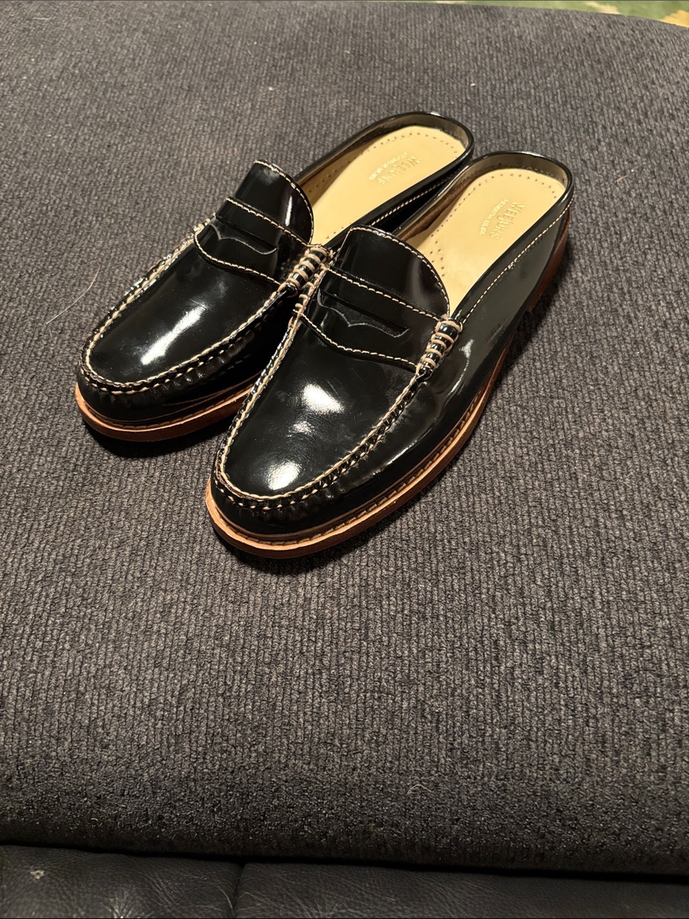 Women's Black Patent Leather Penny-Style Mule